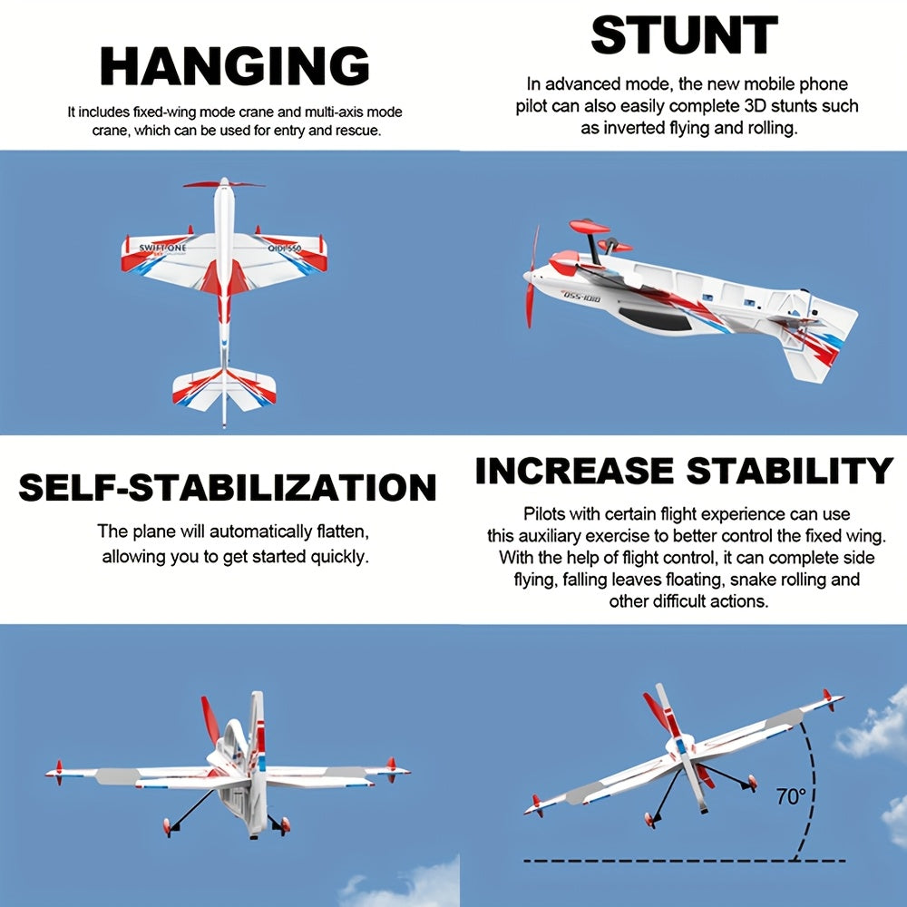 RC Plane 6CH Brushless Motor Remote Control Airplane One-Key Stunt Glider 150M Altitude 2 Batteries Beginner and Experienced Pilots Outdoor Flying Gift