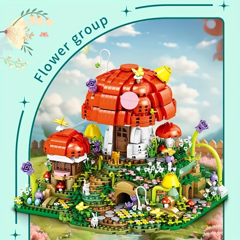 Fairy Mushroom House Building Blocks 2000+ Pieces, Mythical Miniature Architecture Assembly Model for Display, Creative STEM Building Toy for Adults Teens Ages 14+, Birthday Christmas Gift Women Girls
