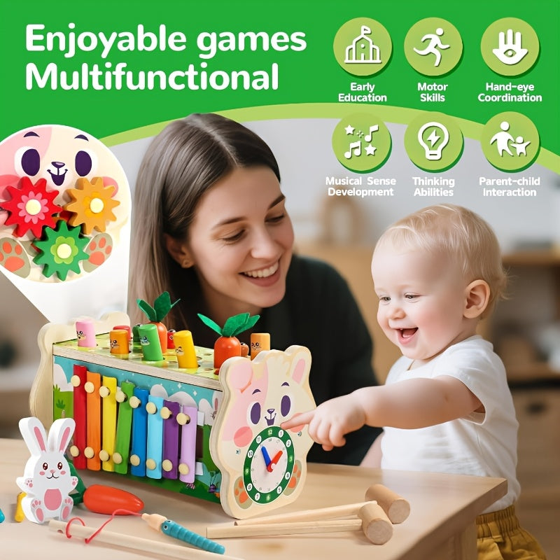 7-in-1 Wooden Hammer Game Toy with Xylophone for Toddlers 12 Months+ - Educational Sports Puzzle Learning Toy Birthday Christmas Easter Gift for Kids