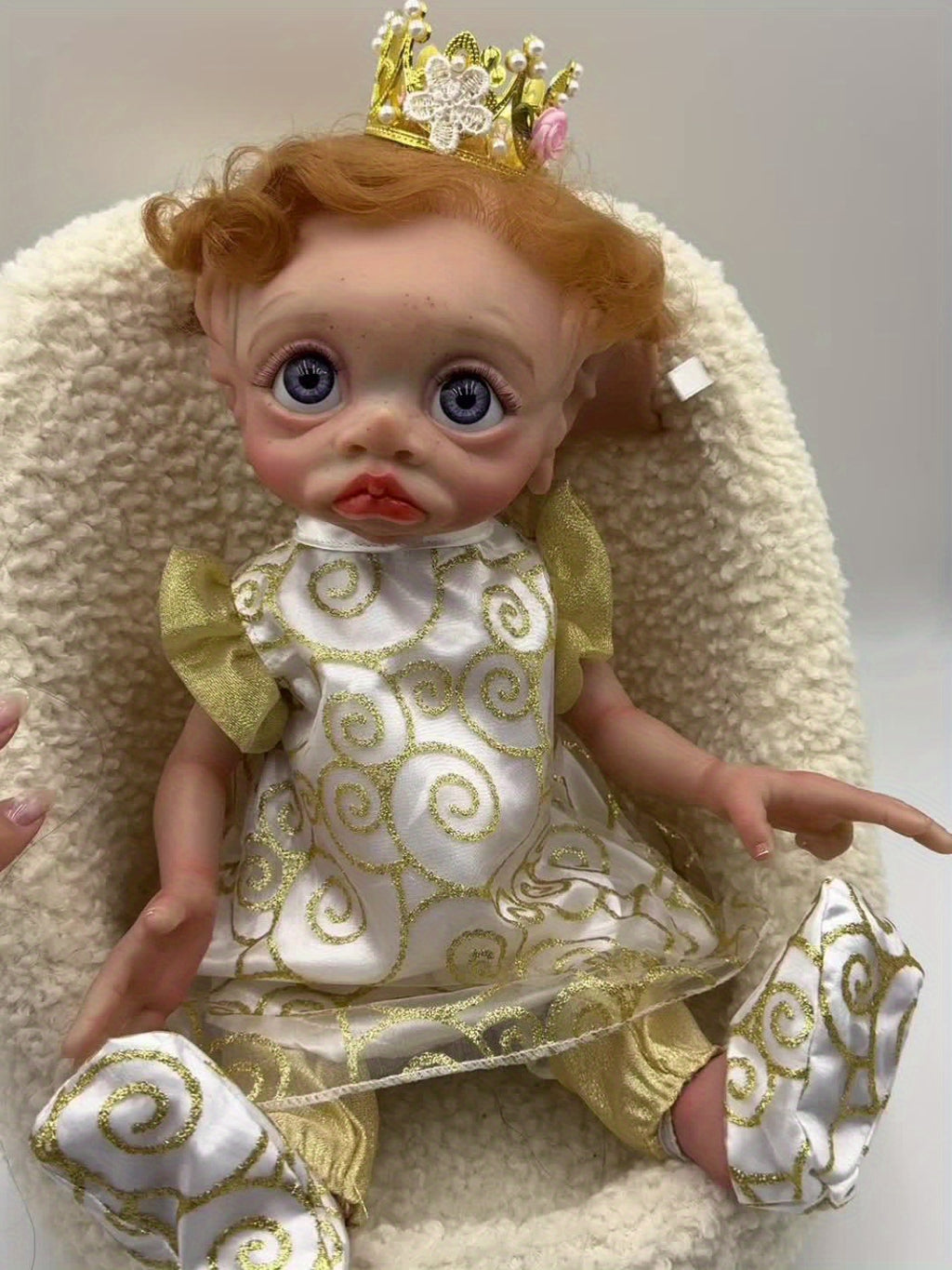 Fairy Elf Reborn Doll 15 Inch Fully Hand Painted Soft Vinyl – Poseable Bathable Rooted Hair Collectible Art Doll with Crown Halloween Christmas Easter Birthday Gift