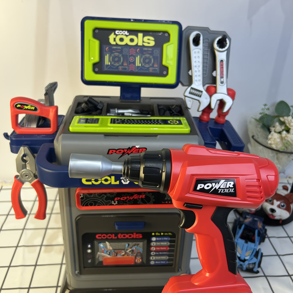 Kids 41-Piece Tool Kit with Folding Workbench & Electric Drill – STEM Engineering Construction Playset with Storage for Boys & Girls Ages 3-5
