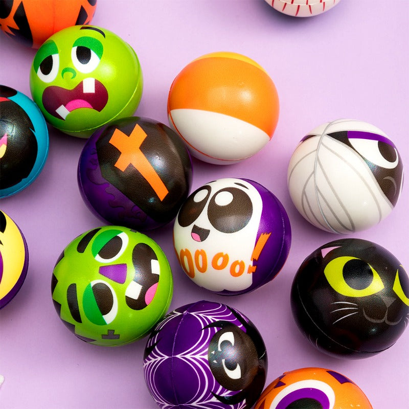 Halloween Stress Balls 24 Pack – Assorted Designs & Colors Squeeze Toys for Kids, Halloween Party Favors, Trick or Treat Toys for Boys and Girls