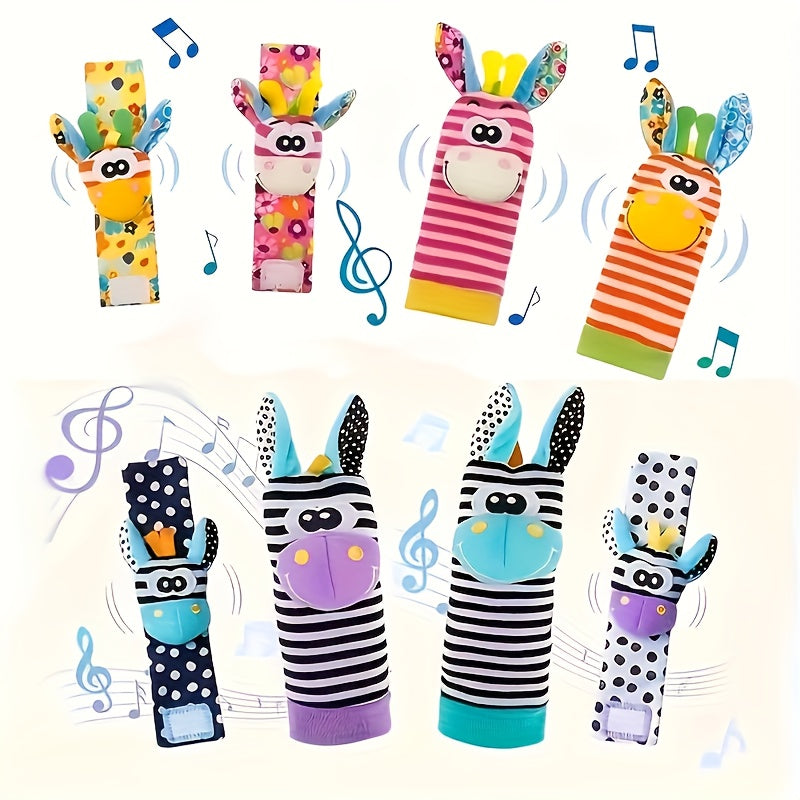Baby Wrist Bell Rattle Socks - Newborn Cartoon Animal Wrist Rattles & Socks Set, Soft Colorful Sensory Toy for Infants Boys Girls, Baby Shower Birthday Gift