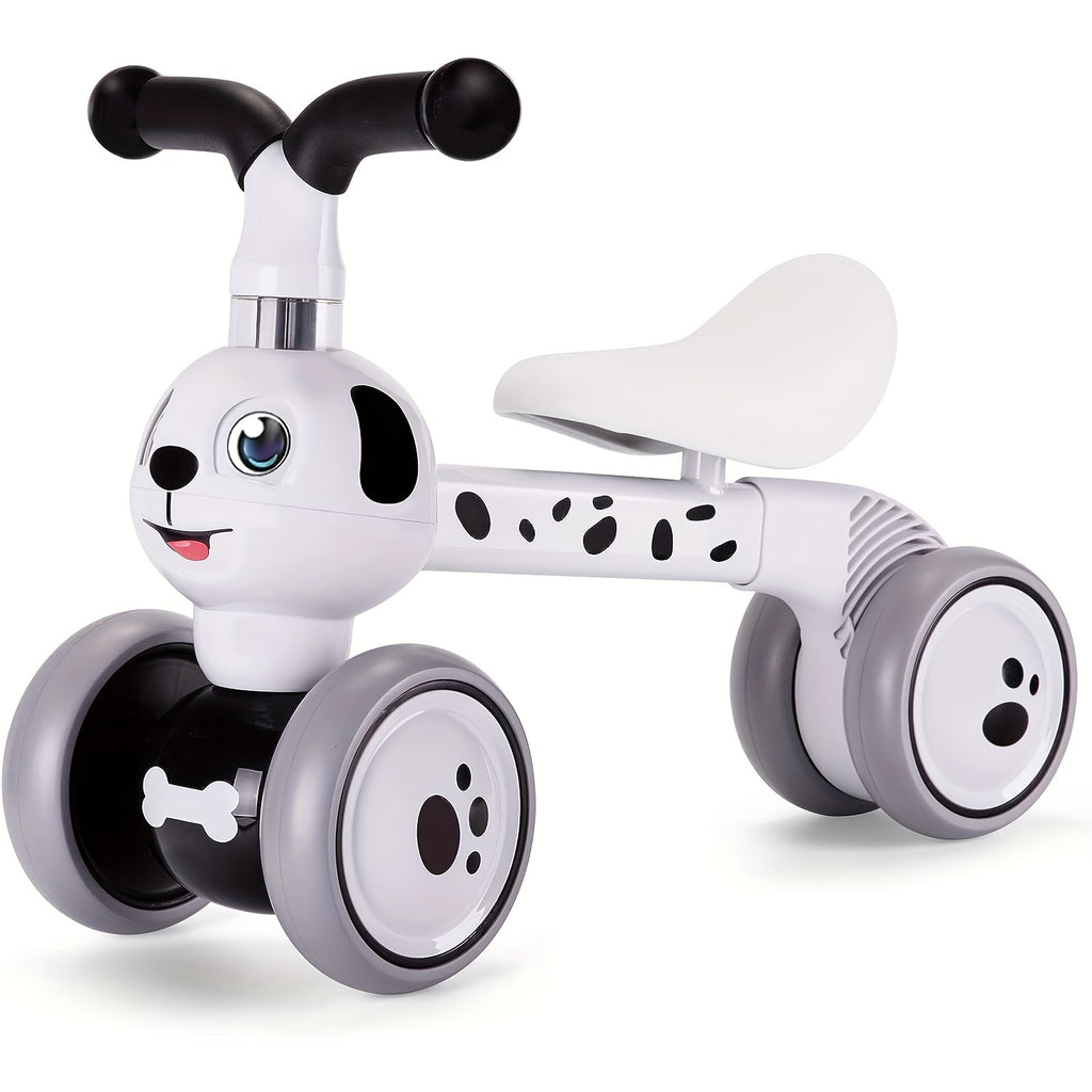 Toddler Balance Bike 10-36 Months – 4 Wheel No Pedal Baby Ride On Toy, Dalmatian Dog Style, Adjustable Seat & EVA Wheels – Best First Birthday Gift for Baby Boys & Girls