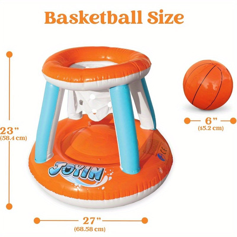 Inflatable Pool Float Set Volleyball Net & Basketball Hoops Swimming Pool Games for Kids Adults Summer Party Floaties Outdoor Water Sports Toy Orange