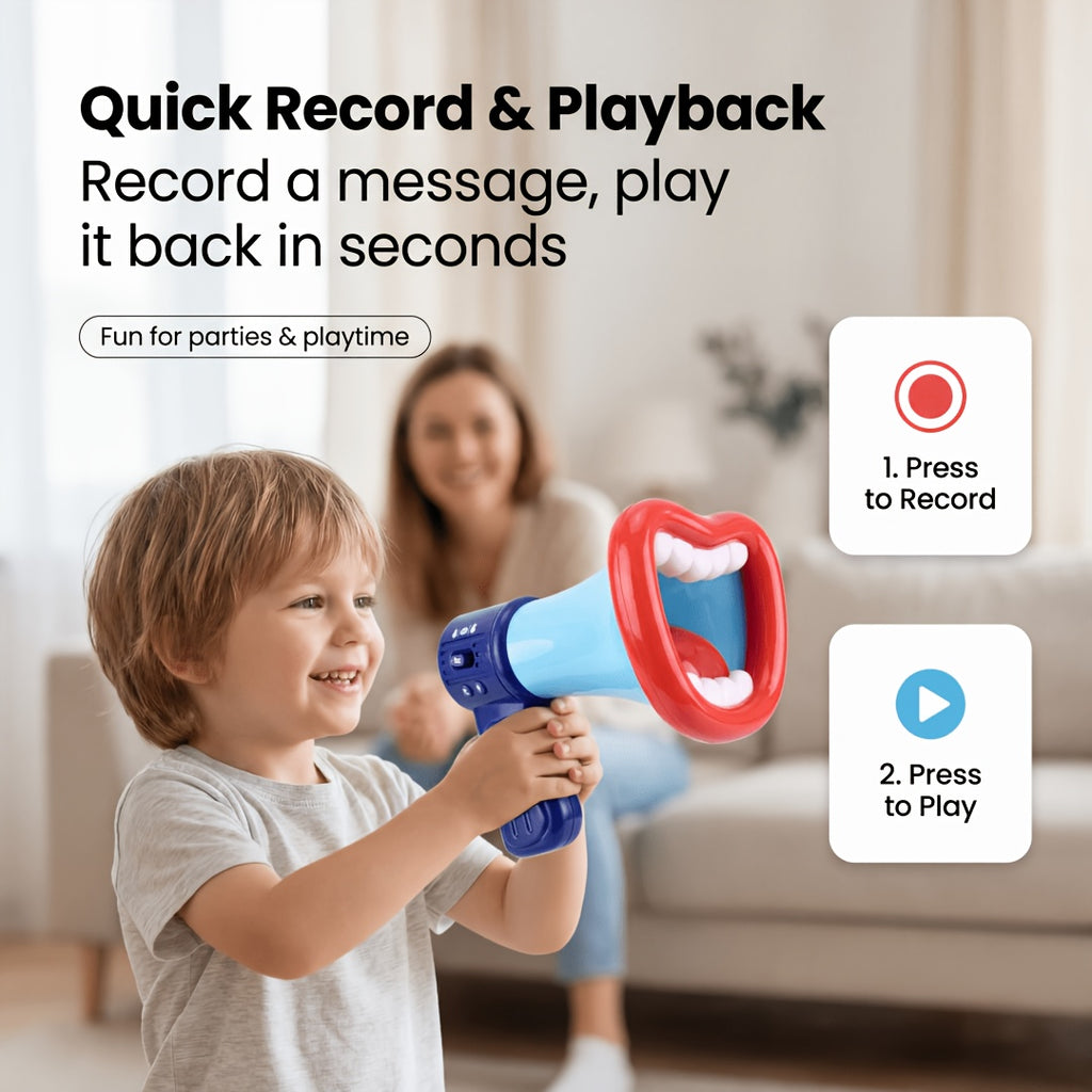 Voice Changer Megaphone Toy for Kids Big Mouth - Multi Sound Effects Handheld Prank Toy Birthday Party Christmas Gift Interactive Game Prop White Blue