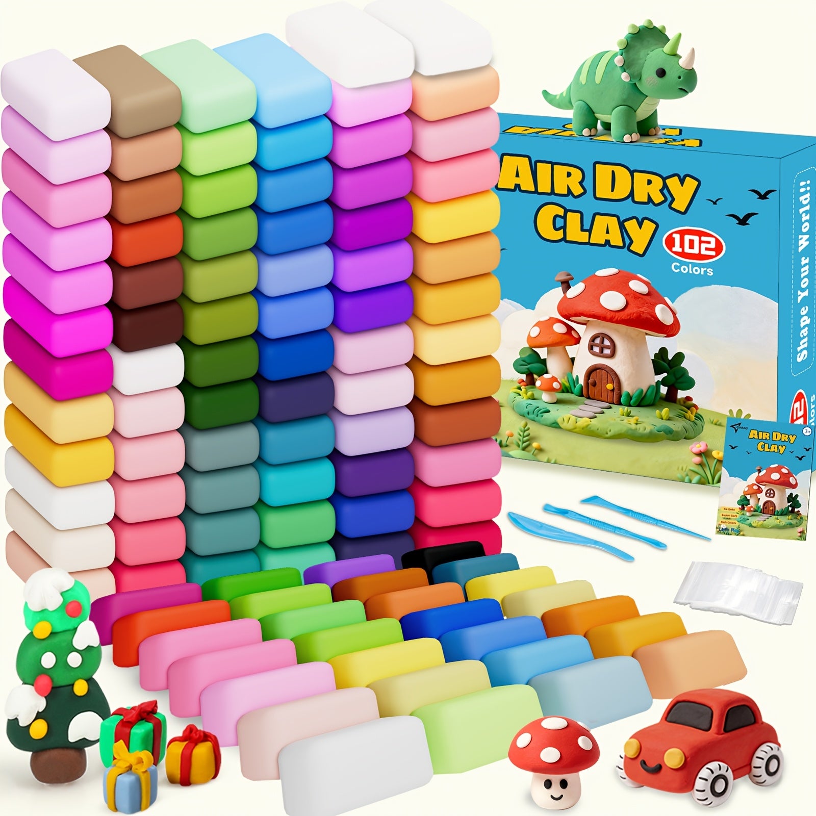 Air Dry Clay Kit 102 Colors – Modeling Clay with Sculpting Tools, Soft Ultra-Light Magic Clay for Kids & Adults, Ideal for Sculpture, Crafting & School Projects, Halloween Christmas Gift