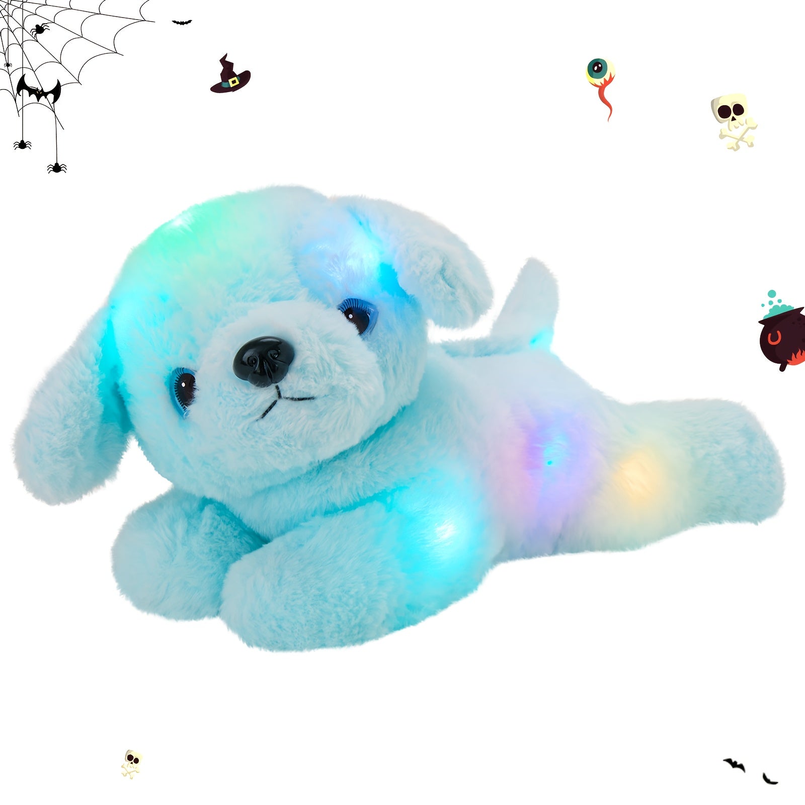 Light Up Music Blue Puppy Plush Toy – Soft Stuffed Animal Dog with Glowing Lights & Sound, Cute Plushie for Kids, Birthday Christmas Halloween Gift, Room Decoration