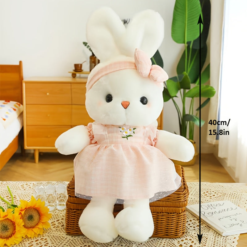 Easter Bunny Plush Toy with Bow - Cute Soft Stuffed Rabbit Doll, Adorable Bunny Plushie for Easter Basket, Birthday Valentine's Day Gift for Kids Girls Women