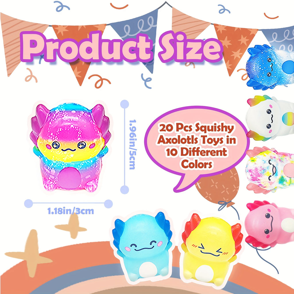 Axolotl Slow Rising Squishy Toys 20 Pack Individually Wrapped Ice Cream Shape Sensory Fidget Stress Relief Party Favors Goodie Bag Stuffers Kids