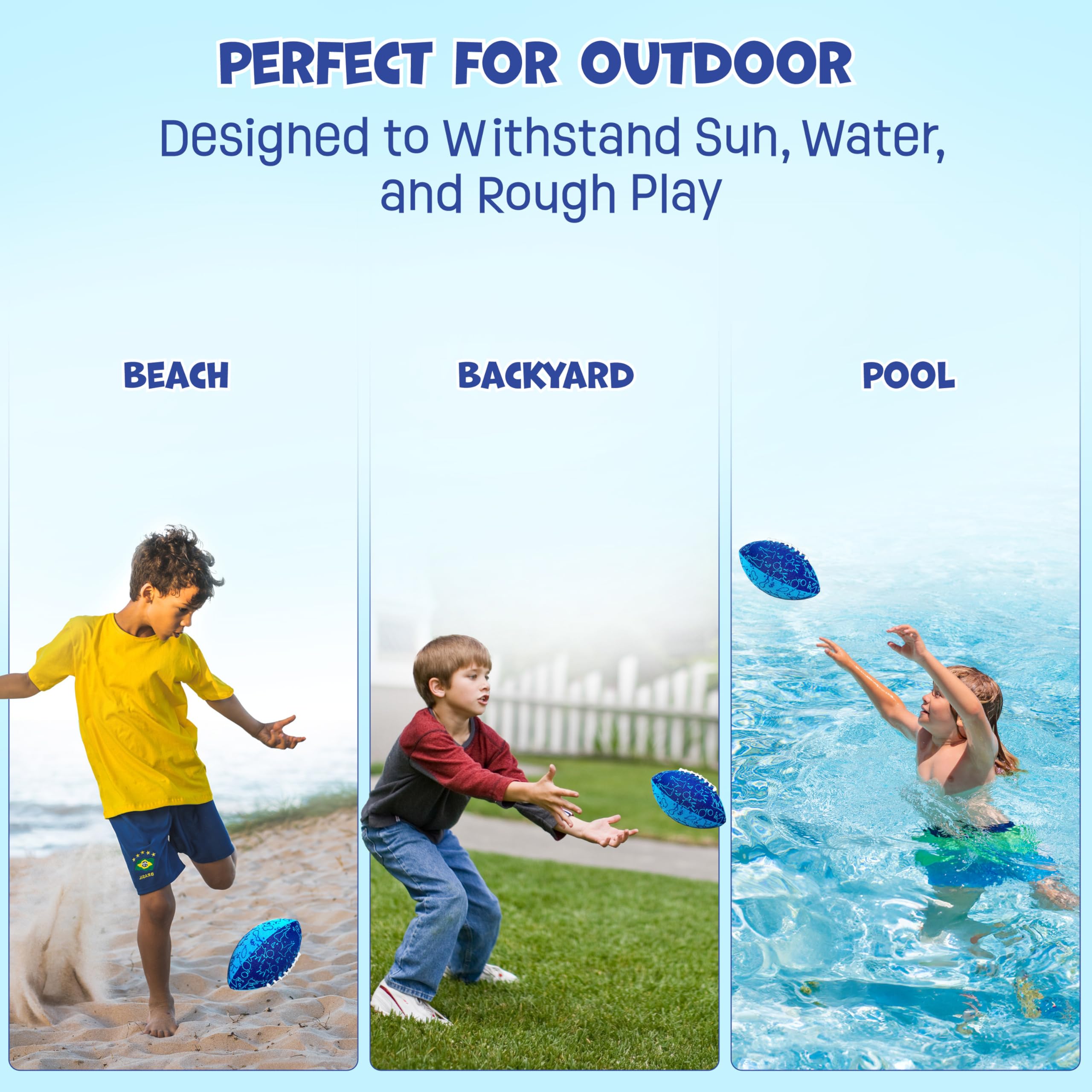Waterproof Foam Football 6.5 Inch for Kids & Adults – Durable Double-Laced Pool Beach Outdoor Ball, Safe Soft Football for Boys Girls Ages 3+, Pool Party Water Sports Toy