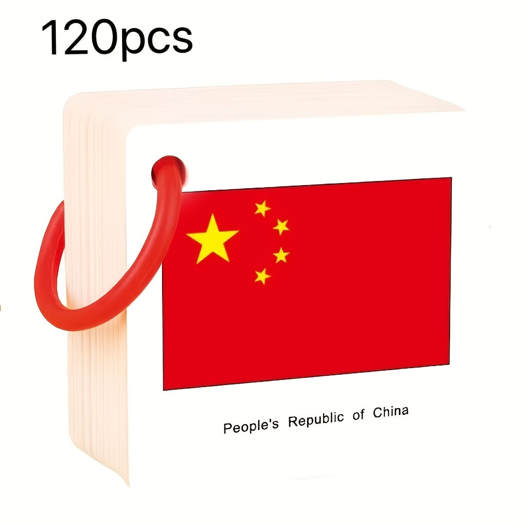 World Flags Flashcards 120 Pcs – Countries & Flags Recognition Cards Cultural Education Geography Learning Party Game Desk Decor Gift