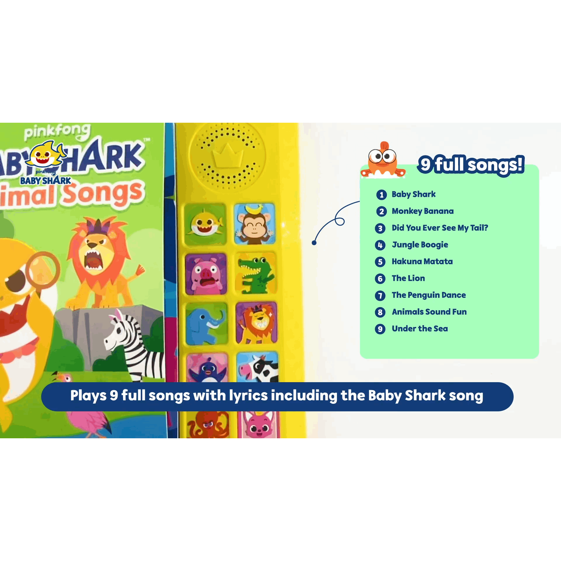 Pinkfong Baby Shark Animal Songs 10-Button Sound Book for Toddlers - Interactive Nursery Rhymes Learning Book, 9 Songs with Music, Educational Toy Gift for Kids Ages 1-3