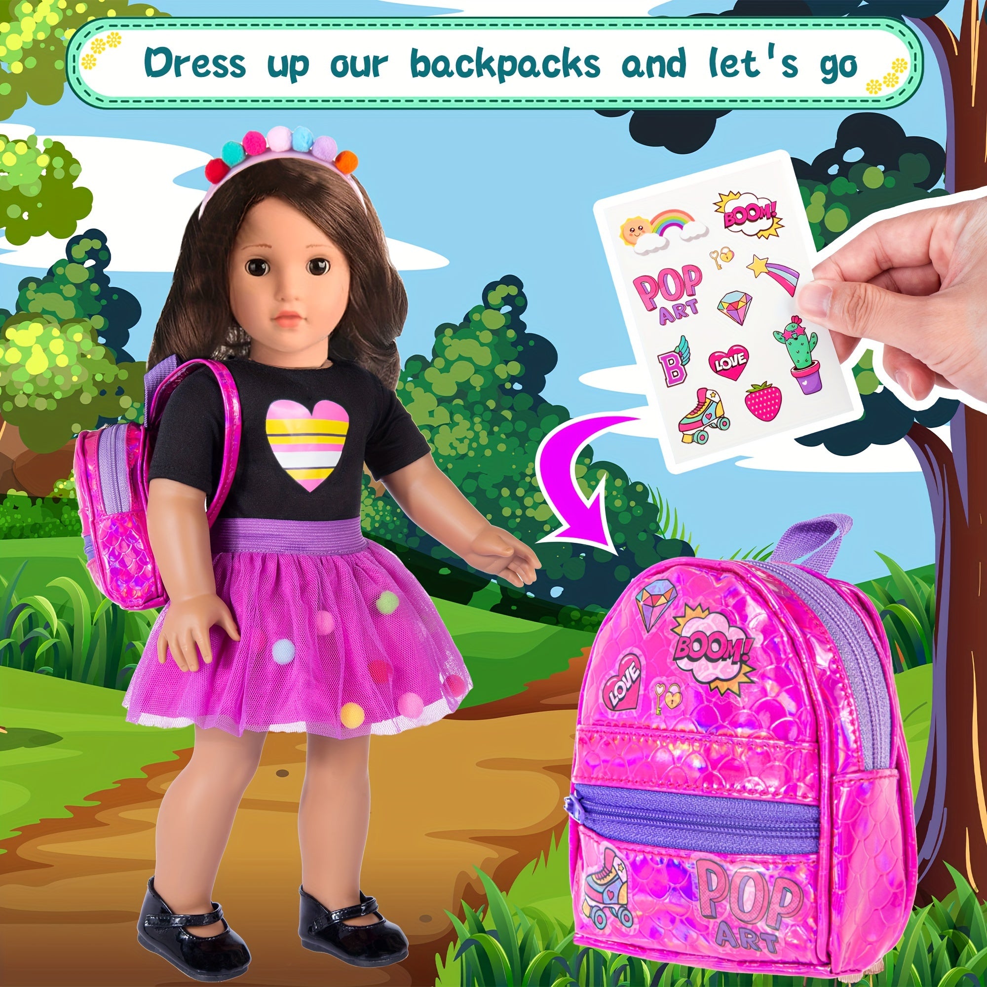 18 Inch Doll Travel Playset 25 Pcs – Unicorn Suitcase Roller Skates Backpack Dress Hairpins Passport Play Money & More Accessories for 18 Inch Dolls Gift for Girls Ages 3+