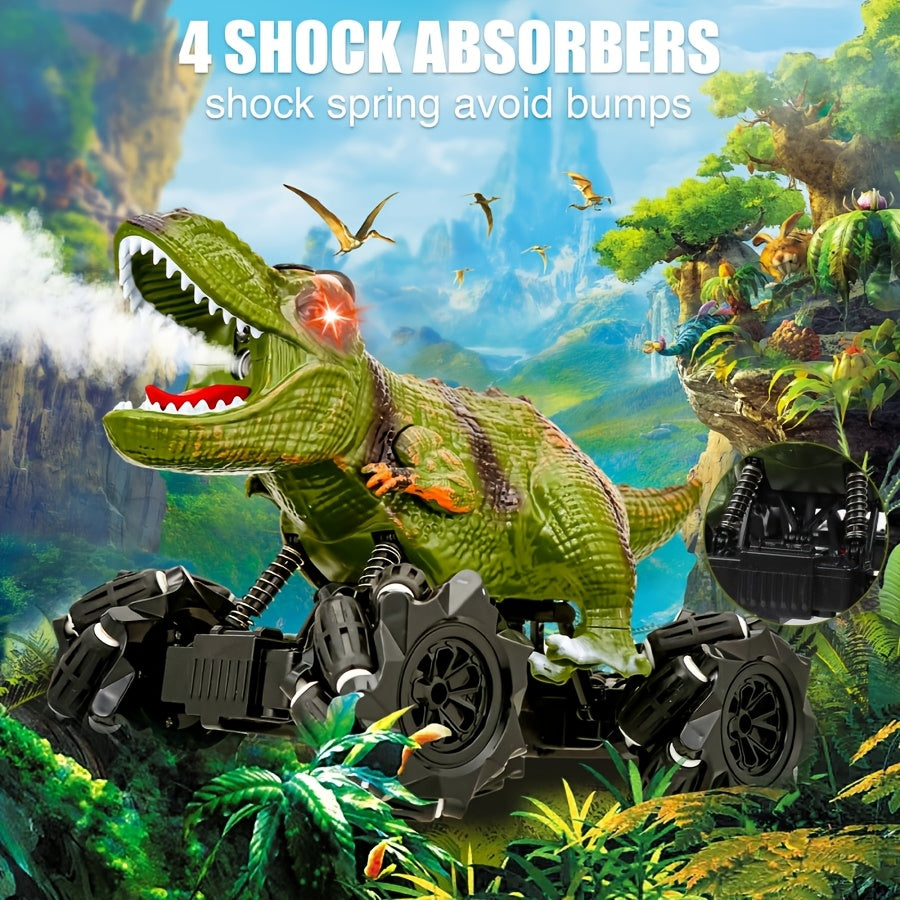 Dinosaur RC Stunt Car with Lights Sounds & Spray - Monster Truck Remote Control Toy for Boys Girls Kids All-Terrain Indoor Outdoor Fun Birthday Easter Gift