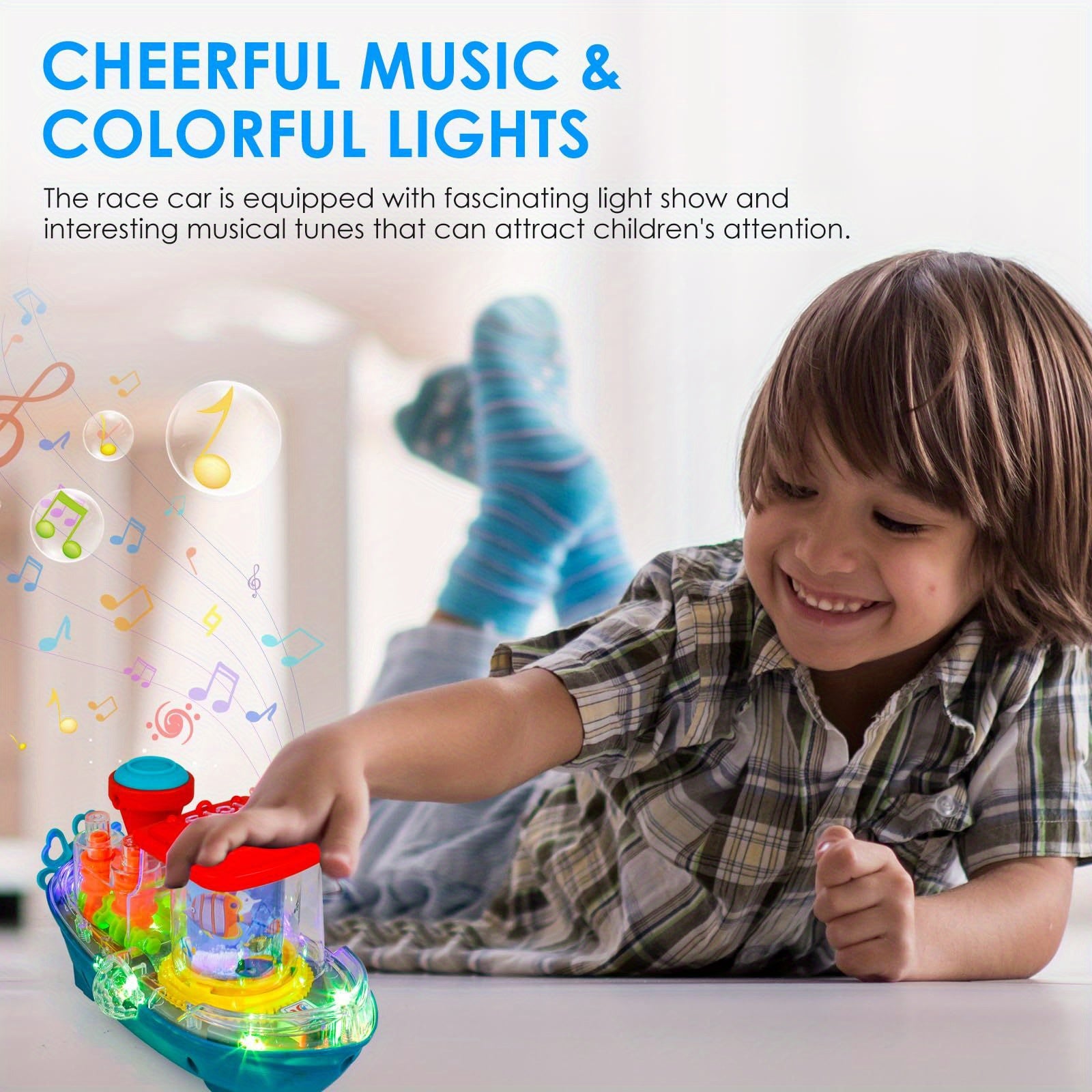 Interactive Sensory Boat Toy for Toddlers Ages 2+ – Underwater Theme with Fish & Coral Reefs, Rotating Scroll Screen & Music, Educational Sensory Play Toy for Boys Girls, Birthday Gift