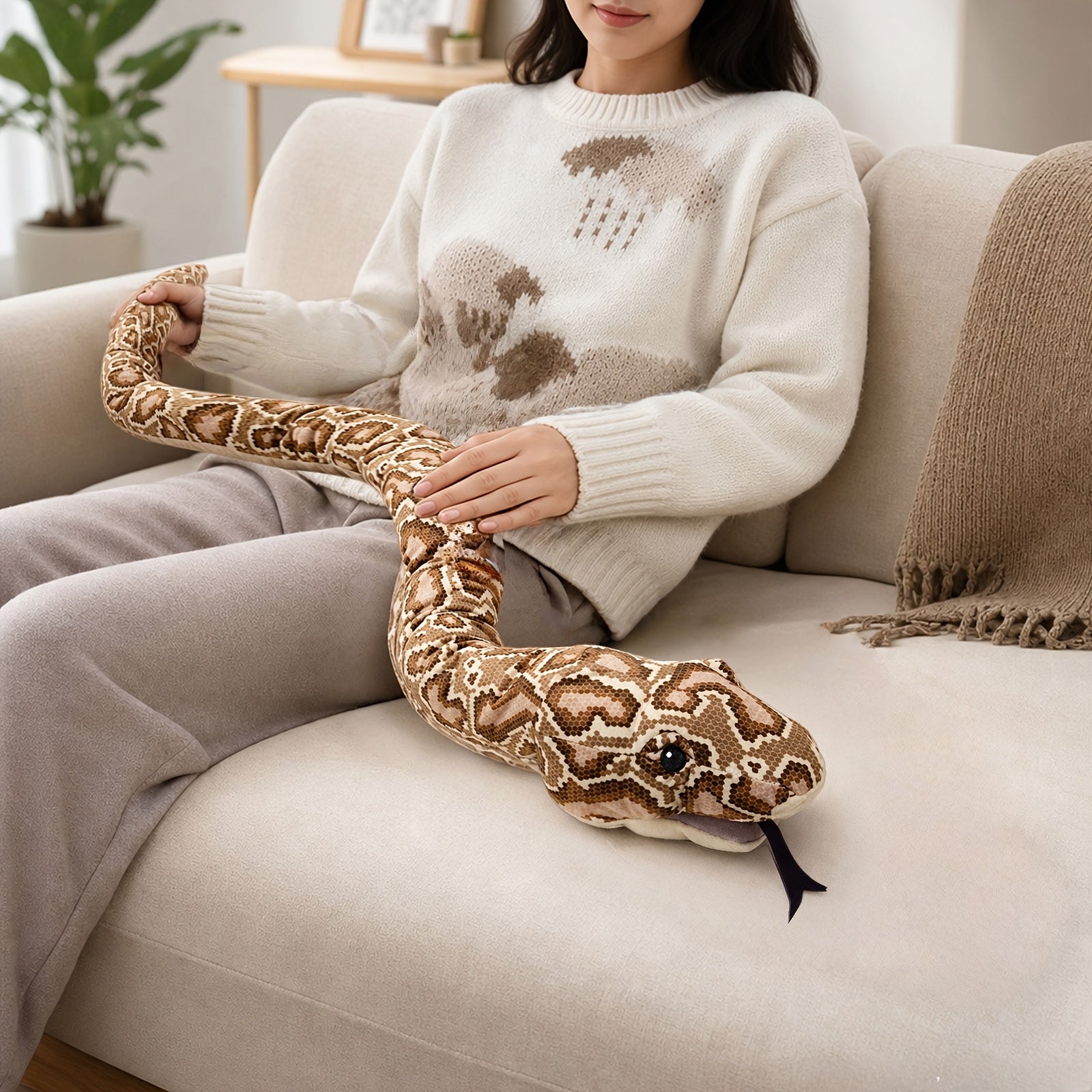 Giant Snake Plush Toy Pillow Realistic Python Stuffed Animal - Funny Prank Gift Cushion Doll for Halloween Christmas Kids Adults Small