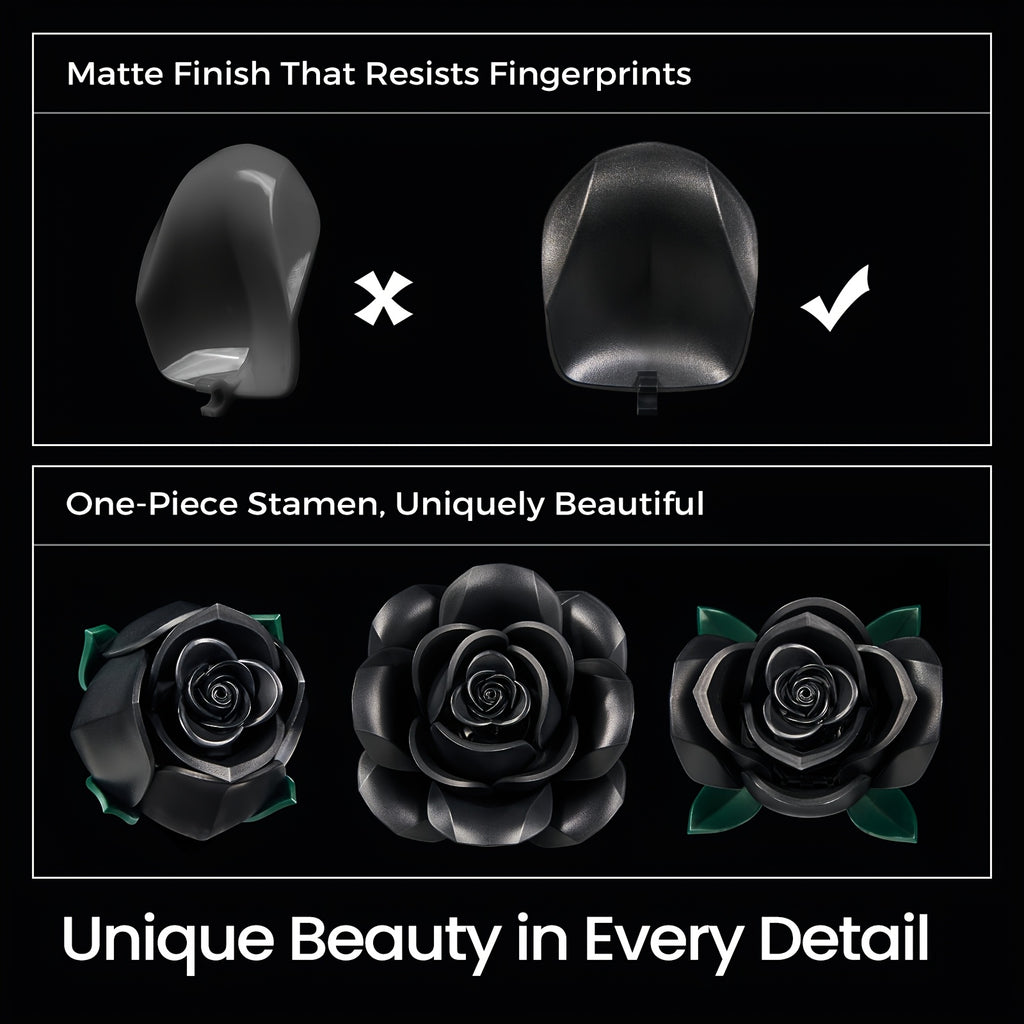 Gothic Black Rose Building Block Set 152pcs – 3 Artificial Flower Bouquet Bricks Art Piece, Unique Party Gift & Home Decor for Rose Lovers