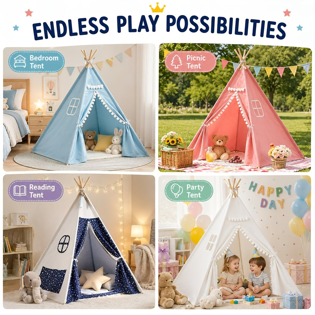 Kids Teepee Tent for Girls Boys, Indoor Outdoor Play Tent with Washable Fabric, Nordic Princess Conical Playhouse for Bedroom Backyard, Birthday Christmas Gift Ages 3+ (No Padding)