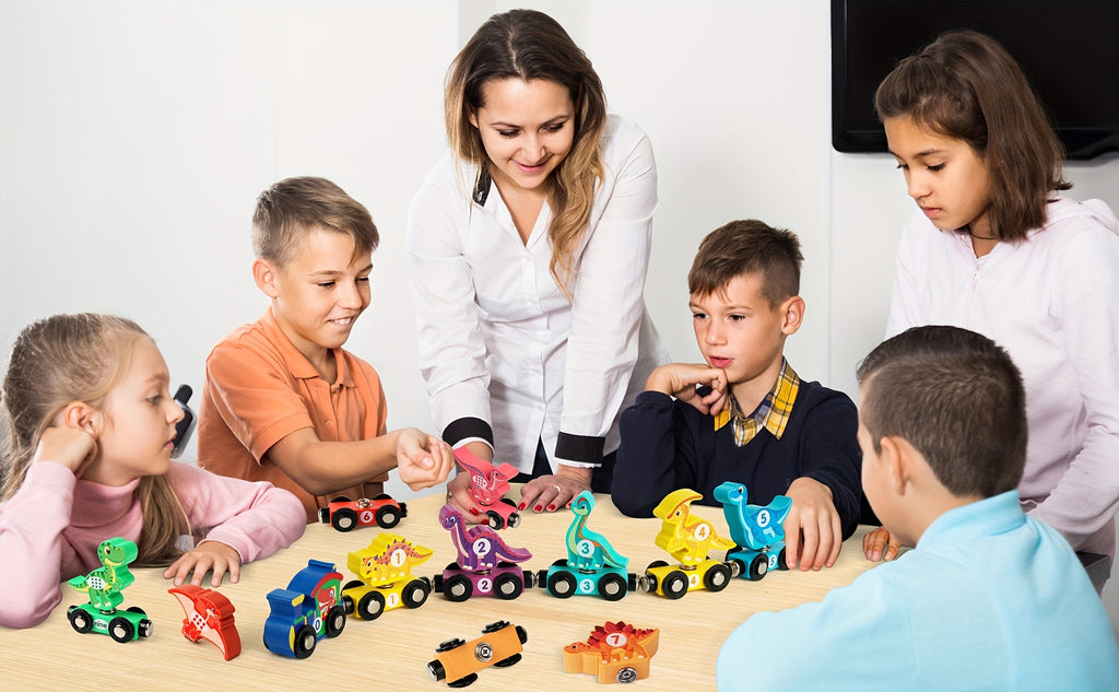 Dinosaur Magnetic Wooden Train Set 11pcs Number Learning - Educational STEM Toy for Toddlers Ages 3-5, Birthday Christmas Gift for Boys & Girls