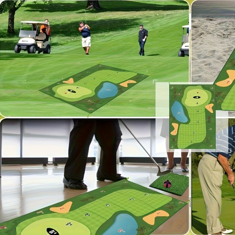 Backyard Chipping Golf Game Mat 6x5ft Indoor Outdoor Adults with 16 Adhesive Balls Stakes Scorecard Golf Gift for Men Women Golfers Fathers Day Christmas