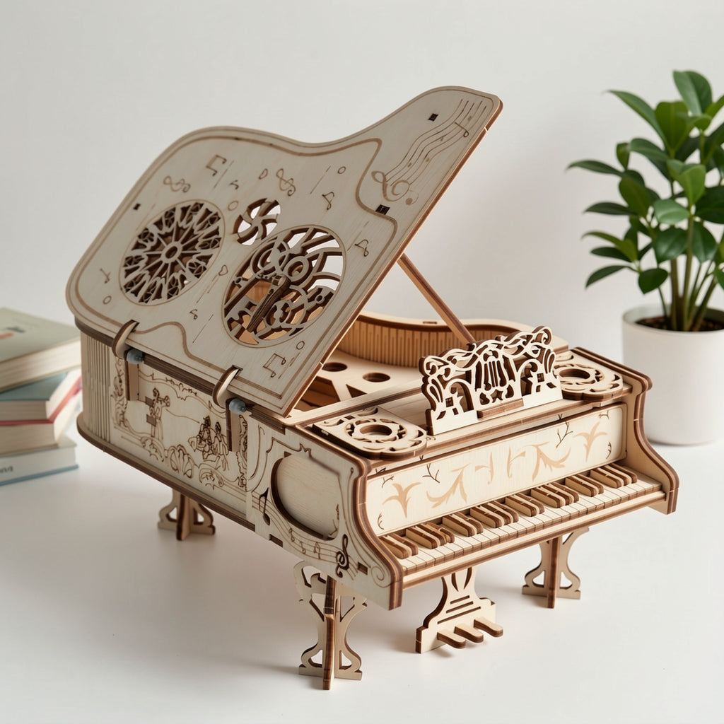 3D Wooden Piano Puzzle Model Kit – DIY Hand-Assembly Musical Instrument Replica, Laser-Cut Plywood Craft Kit, Unique Gift for Music Lovers, Adults & Teens