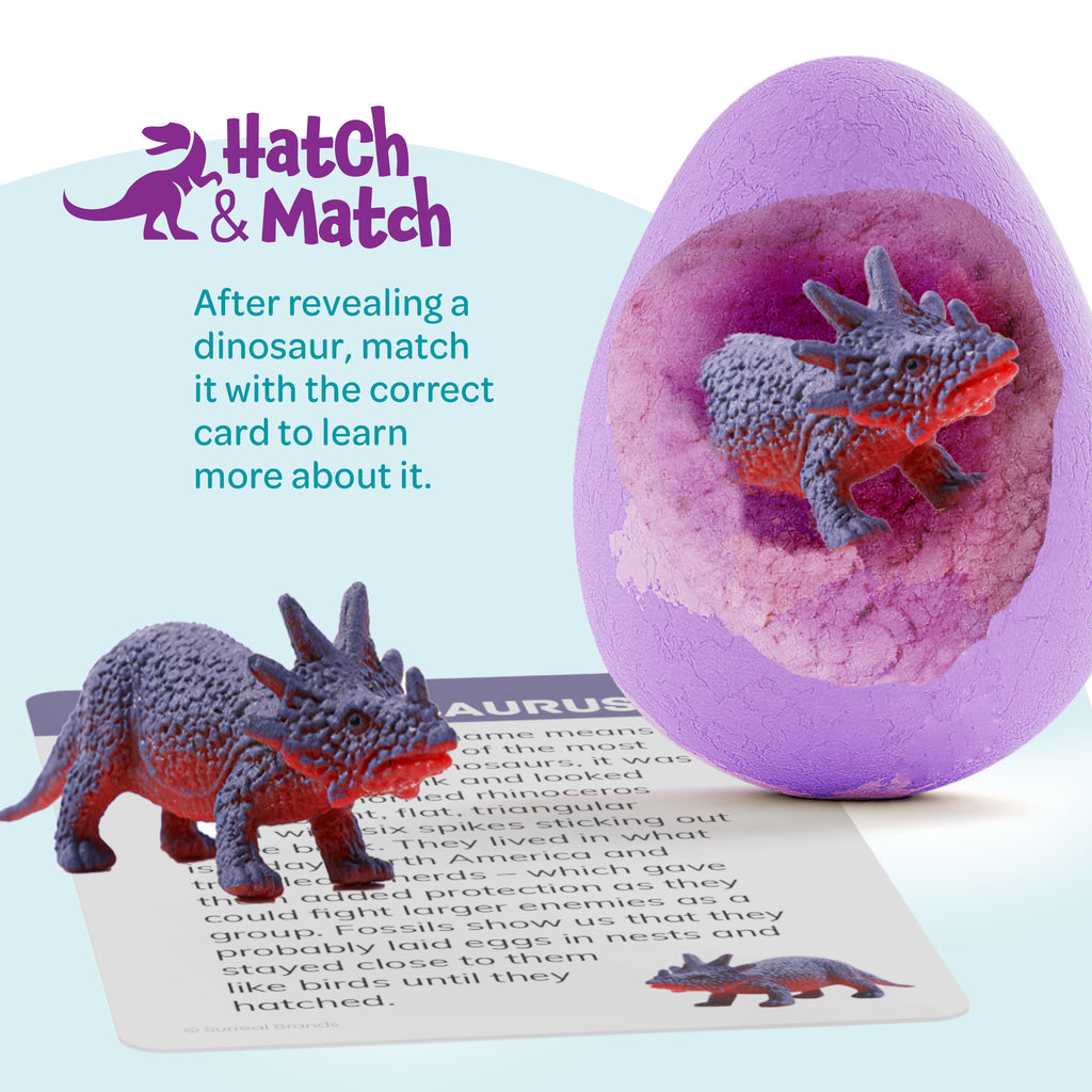 Dinosaur Egg Bath Bombs for Kids 6-Pack - Fizzy Surprise Bath Bomb Set with Hidden Dinosaur Toys & Learning Cards, Colorful Bath Time Activity, Birthday Christmas Gift for Boys Girls