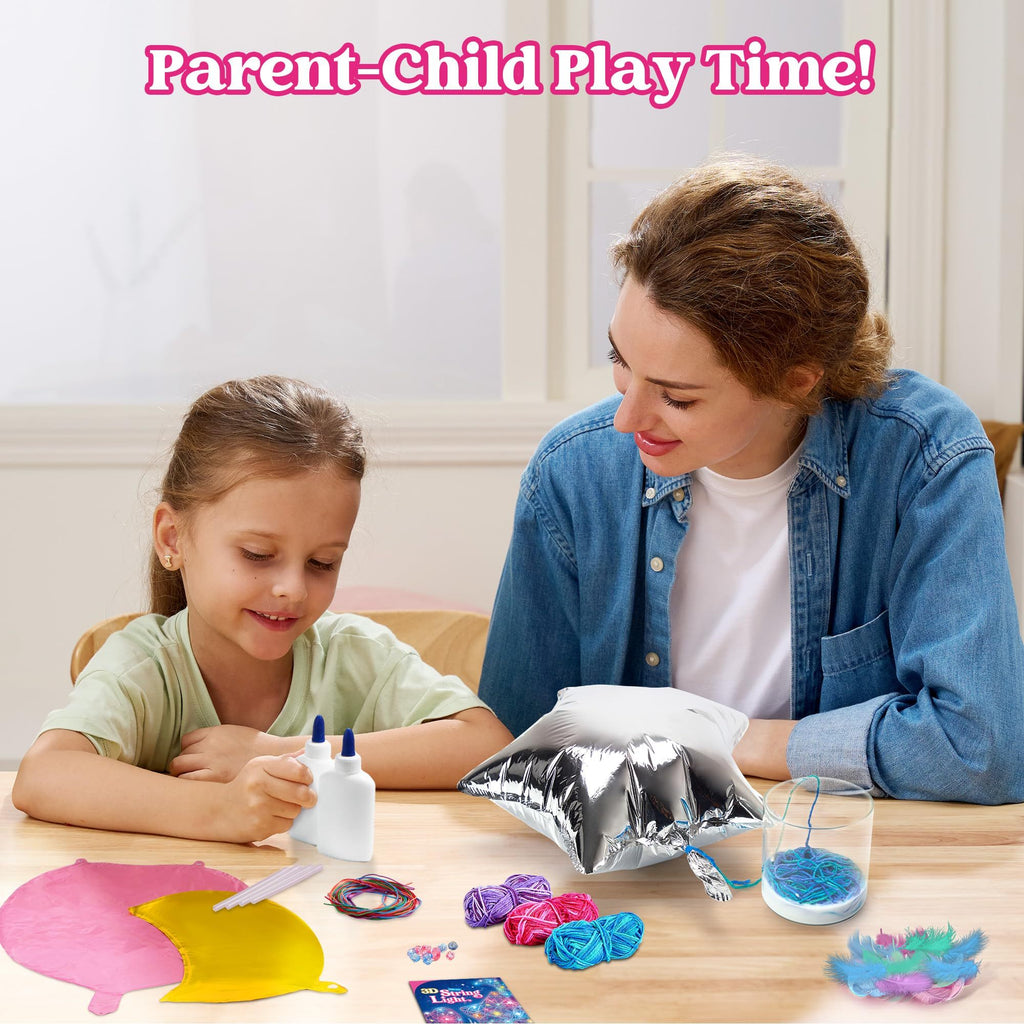 3D String Art Kit for Kids – Light Up DIY Lantern Craft Set with 30 LED Bulbs, Balloons & Yarn, Birthday Gift Arts and Crafts for Girls Boys