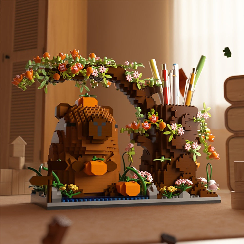 Capybara Building Blocks Pen Holder 1880pcs Micro Mini Brick Animal Figure - DIY Desktop Decoration Office Desk Organizer - Unique Birthday Gift for Teens Adults Capybara Lovers
