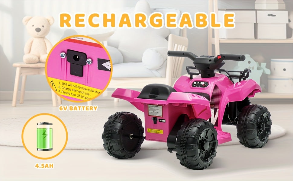 Kids Ride-On ATV 4-Wheeler 6V Electric Quad with Treaded Tires Rubber Handles & Push-Button Start – Safe Toddler Toy for Ages 18-36 Months Boys Girls