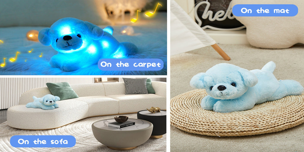 Light Up Music Blue Puppy Plush Toy – Soft Stuffed Animal Dog with Glowing Lights & Sound, Cute Plushie for Kids, Birthday Christmas Halloween Gift, Room Decoration
