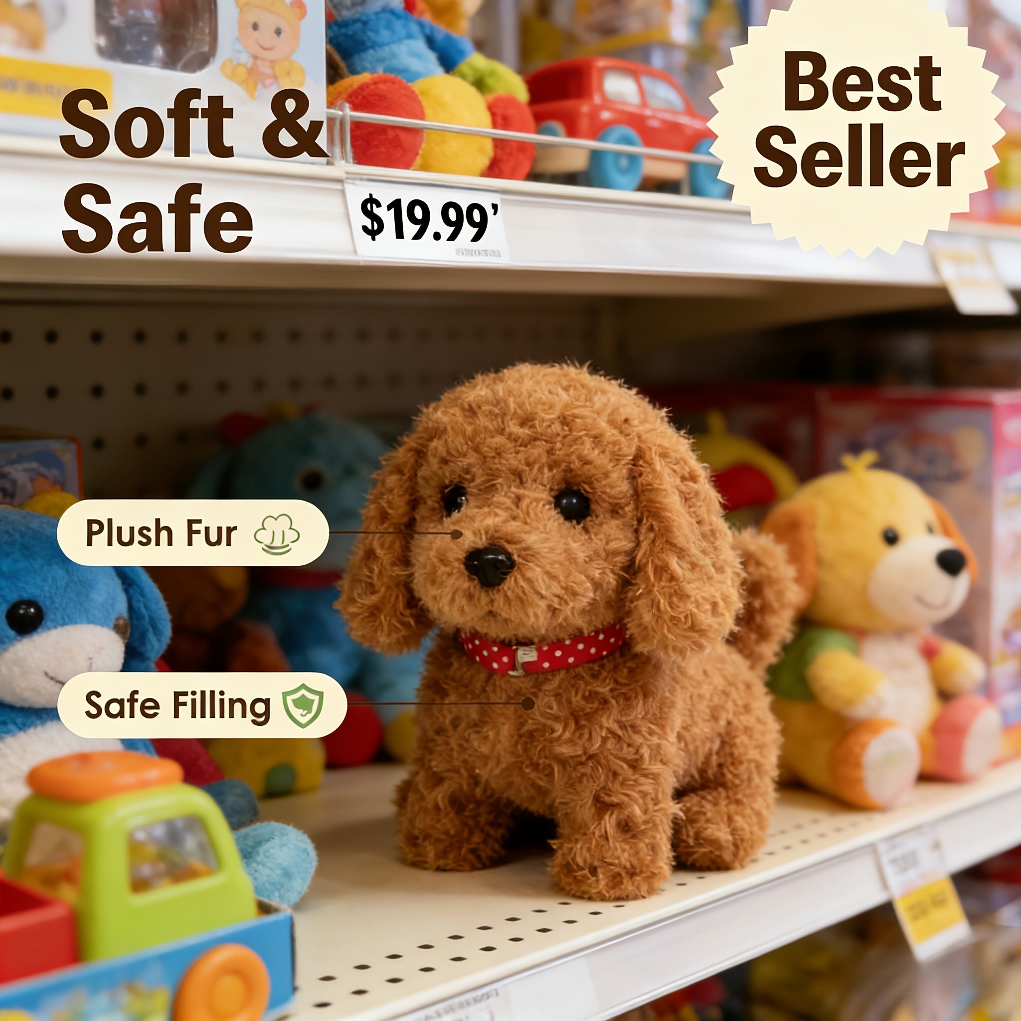 Teddy Brown Plush Puppy Gift Set – Walking Puppy Toy in Gift Box, Cute Soft Plush Dog for Kids, Christmas Birthday Present for Boys Girls Ages 3+