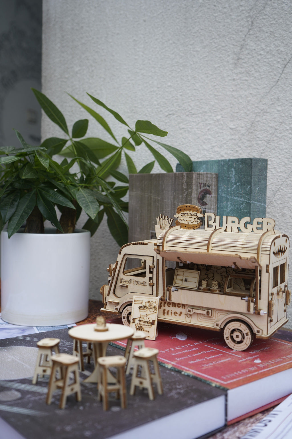 3D Wooden Puzzle Fast Food Truck Model Kit Basswood DIY Assembly Building Toy, Creative Wood Craft Gift for Adults Teens Kids, Christmas Halloween Birthday Present