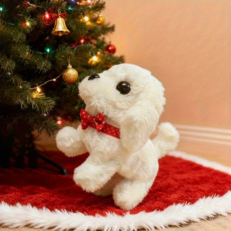 Realistic White Robot Puppy Toy – Walks, Barks & Wags Tail, Lifelike Plush AI Interactive Pet for Kids, Birthday Halloween Christmas Gift for Boys Girls
