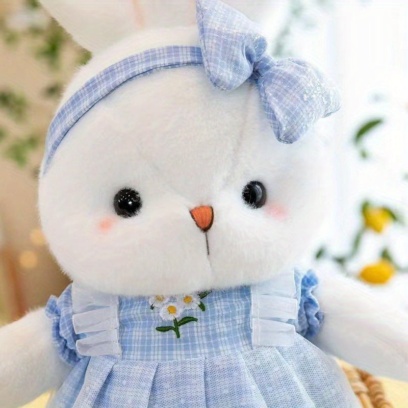 Easter Bunny Plush Toy with Bow - Cute Soft Stuffed Rabbit Doll, Adorable Bunny Plushie for Easter Basket, Birthday Valentine's Day Gift for Kids Girls Women