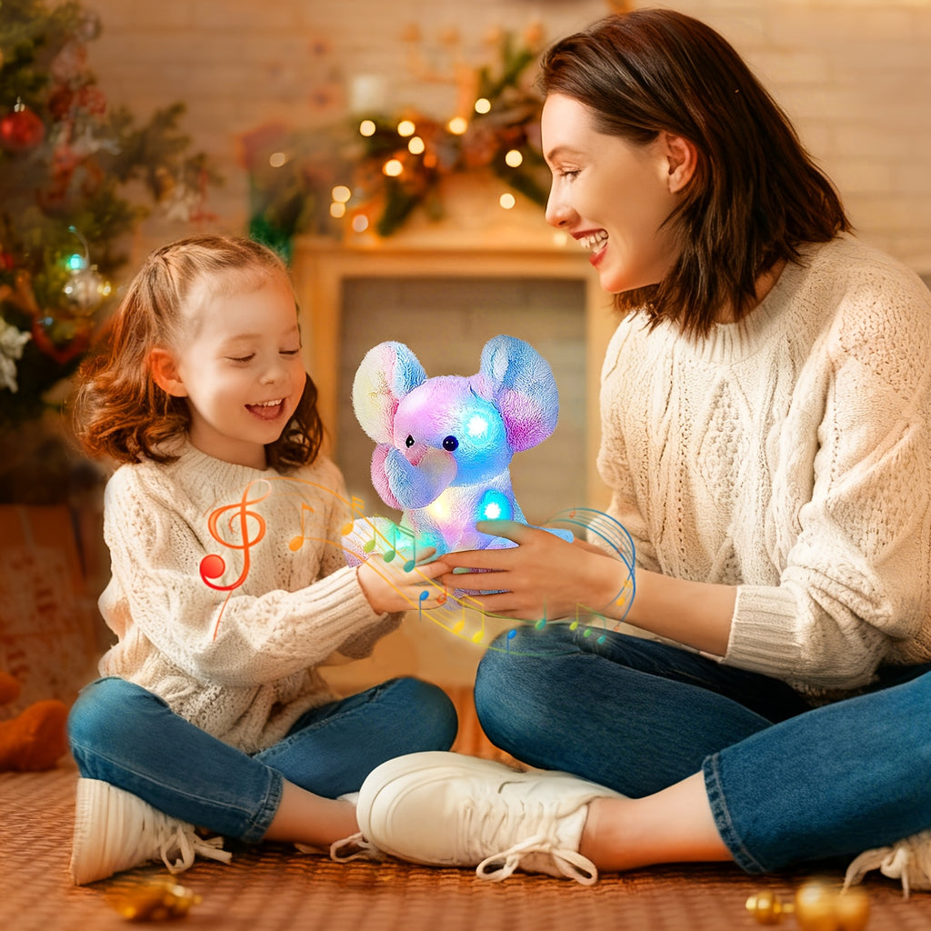 Musical Glowing Rainbow Elephant Plush Toy 12 Inch Night Light Lullaby Soft Stuffed Animal Soothing Baby Gift Birthday Decor for Kids Toddlers