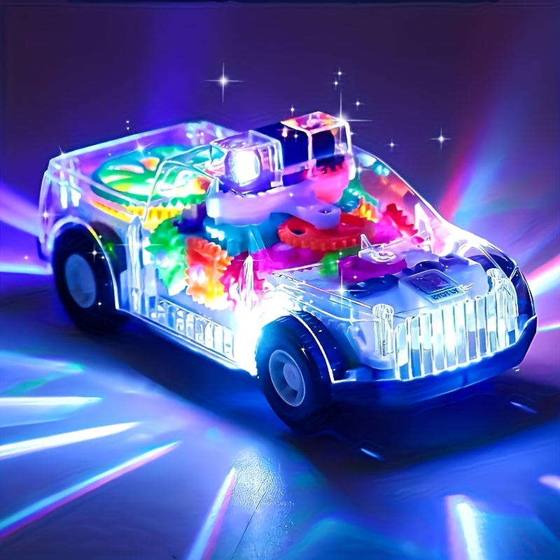 Electric Police Car Toy Transparent Gear Flashing Lights Music 360 Rotation Educational Toddler Toy for Kids Boys Girls Ages 3+ Birthday Christmas Gift