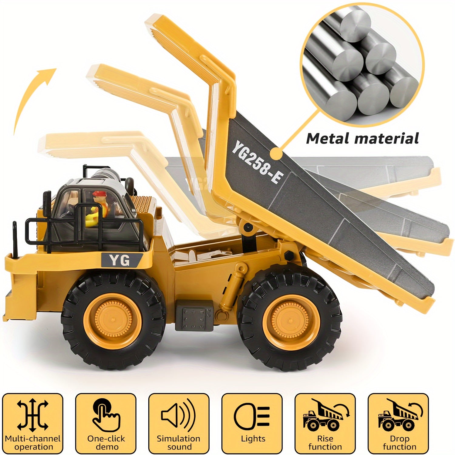 Alloy Construction Truck Toy 1:24 Scale – Bulldozer, Dump Truck & Excavator with 11-Channel Control, Sound Effects, Indoor Outdoor Engineering Vehicle Gift for Boys & Girls