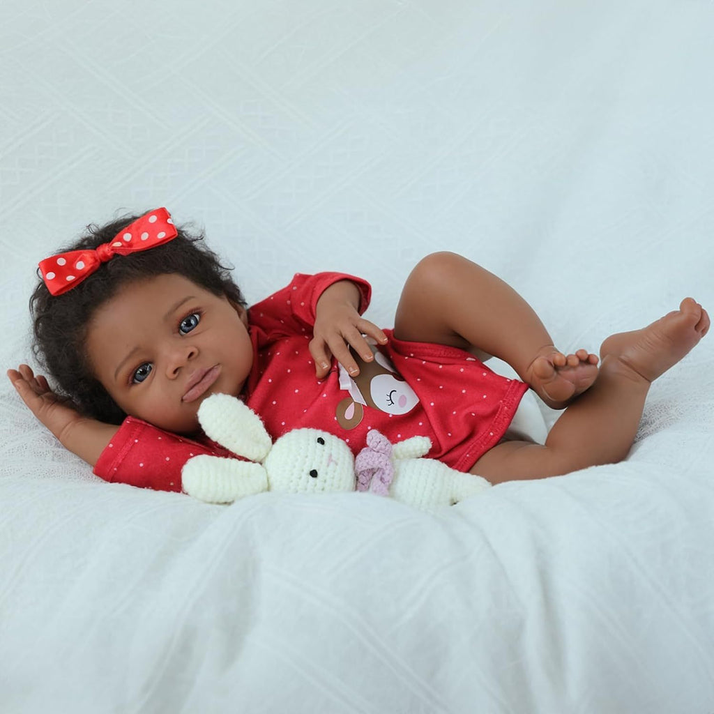 Black Girl Reborn Baby Doll 20 Inch Soft Fabric Body Hair Implant – Realistic African American Newborn Girl Doll by VIVIDOLL Ages 3+ Birthday Christmas Gift Doll Only