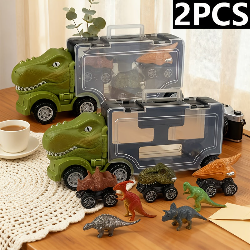 Dinosaur Truck Toy Car Set T-Rex Vehicle Playset for Boys Kids Toddlers with Dinosaur Figures Birthday Gift Ages 3+