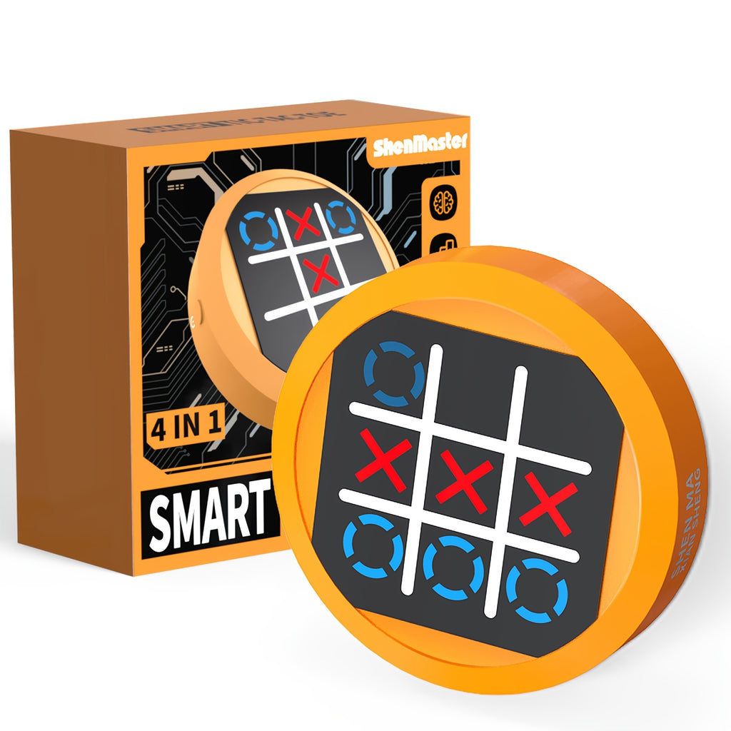 4-in-1 Handheld Electronic Puzzle Game Console Tic Tac Toe Portable Travel Game for Kids Adults Ages 3+ Educational Memory Brain Toy
