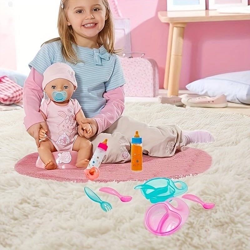 Baby Doll Feeding Set 3 Piece – Milk Bottle Juice Bottle Pacifier Doll Care Accessories for Baby Dolls Reborn Dolls Stroller Nurturing Play Kids Ages 3+ Gift White Orange