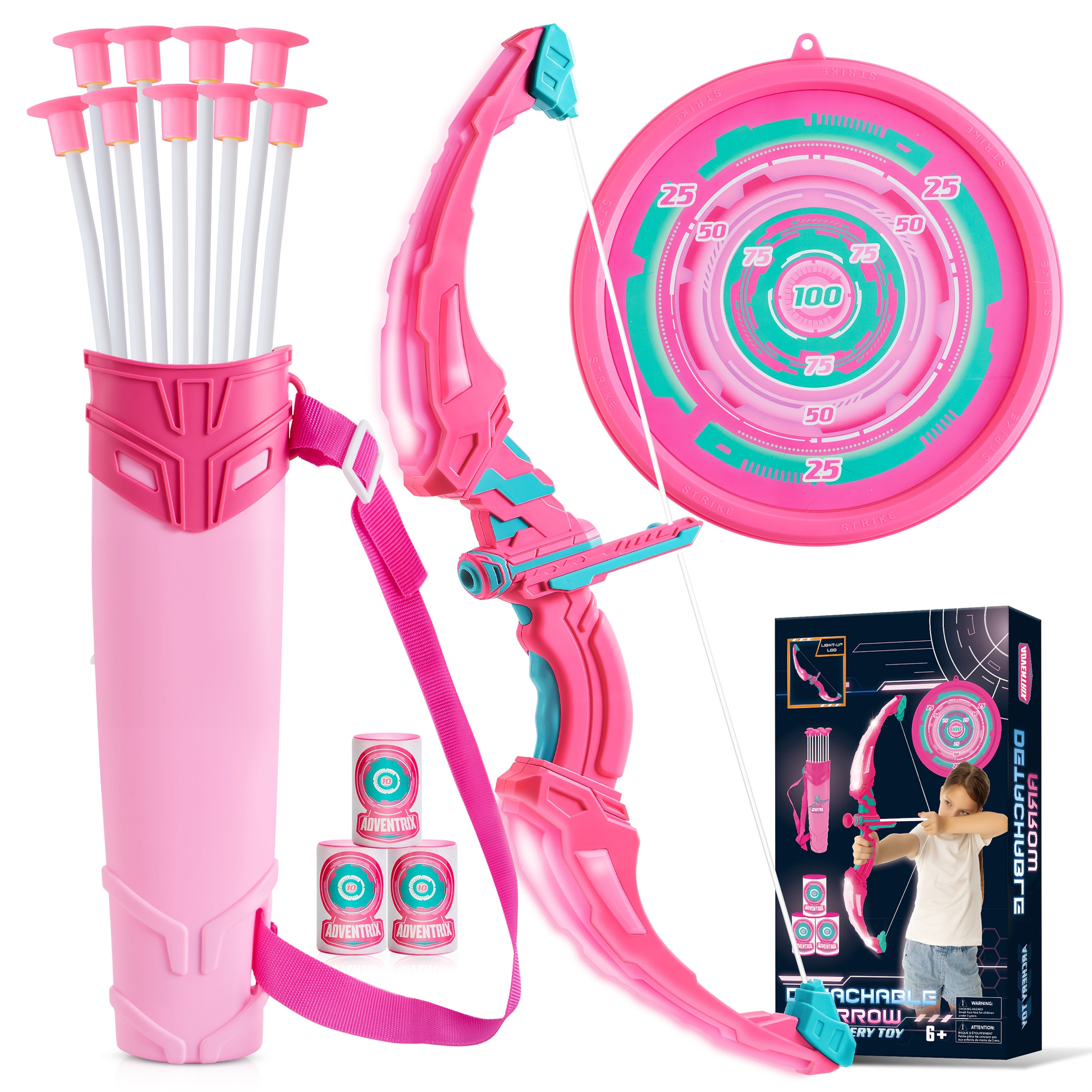 Kids LED Light Up Bow and Arrow Archery Set Ages 6-12 with 9 Suction Cup Arrows Targets Case ASTM Certified Indoor Outdoor Birthday Christmas Gift Boys Girls