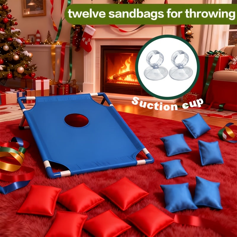 Bean Bag Toss Game Set Portable Cornhole Board – Foldable Outdoor Backyard Game with 12 Bean Bags & Storage Bag – Family Party Camping Lawn Game for Kids & Adults, Red or Blue