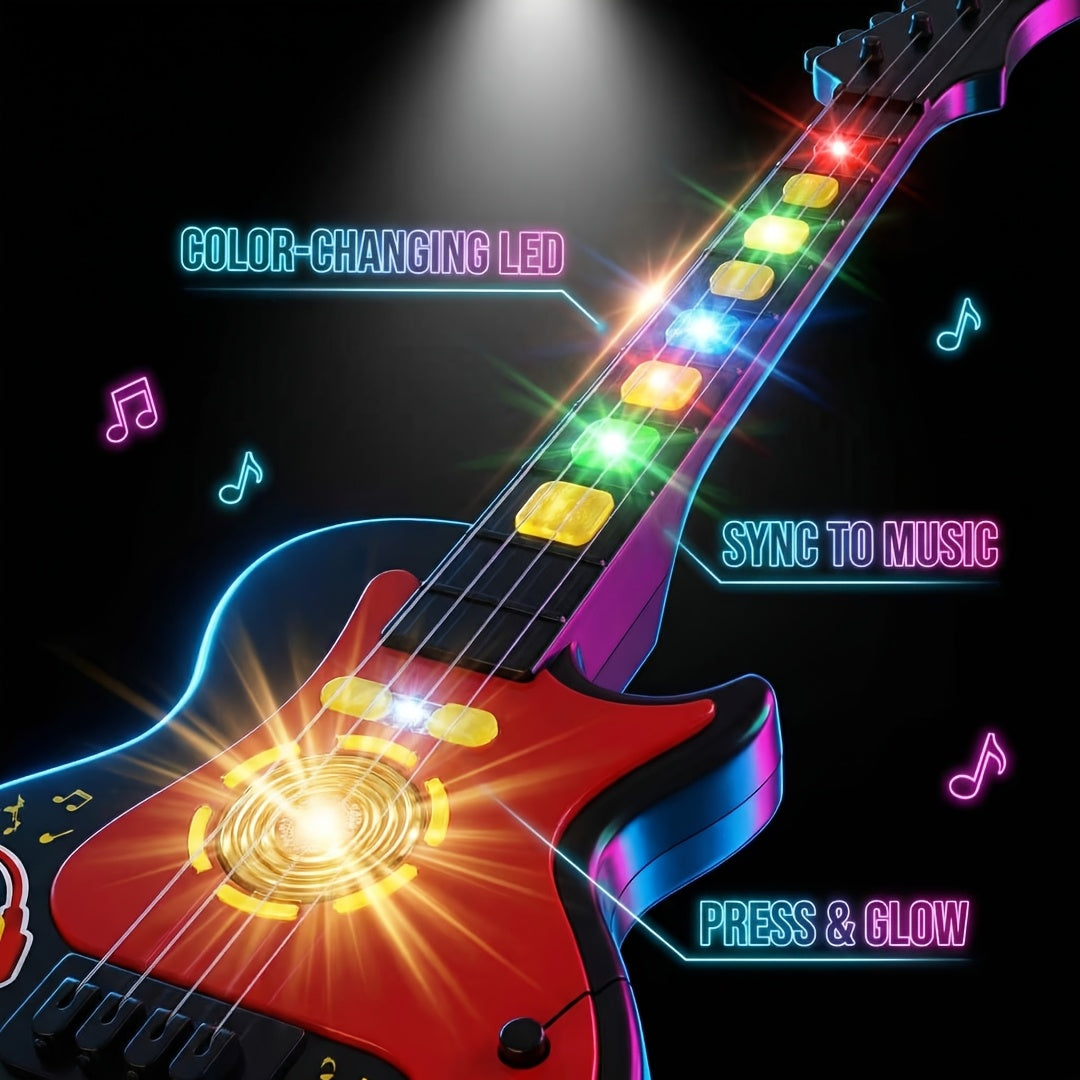 Kids Electric Guitar Toy with Microphone & Lights - Musical Instrument Toy for Toddlers Ages 3-8, Light Up Sound Guitar for Boys Girls Birthday Christmas Gift