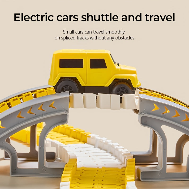 Kids Electric Track Car Toy Set Engineering Race Track with Elevated Bridge Tunnel Roller Coaster Scene Building Assembly – Birthday Gift Boys Girls Ages 3-8