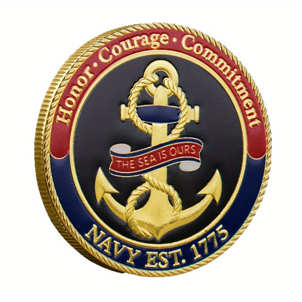 US Navy Sailor's Creed Military Challenge Coin with Gift Box – Honor Courage Commitment Anchor Design, Collectible Souvenir & Veterans Appreciation Gift for Navy Sailors
