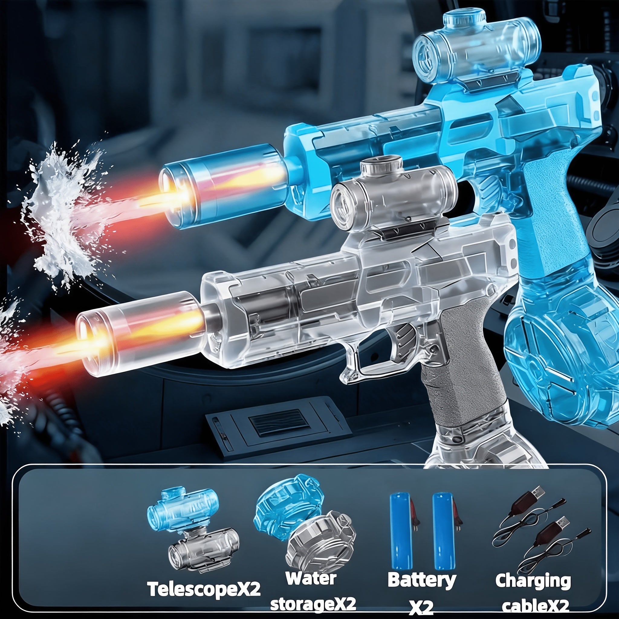 2pcs Automatic Water Gun High-Speed Long Range LED Light Soaker Blaster Toy for Boys Girls Kids Outdoor Summer Pool Beach Birthday Gift
