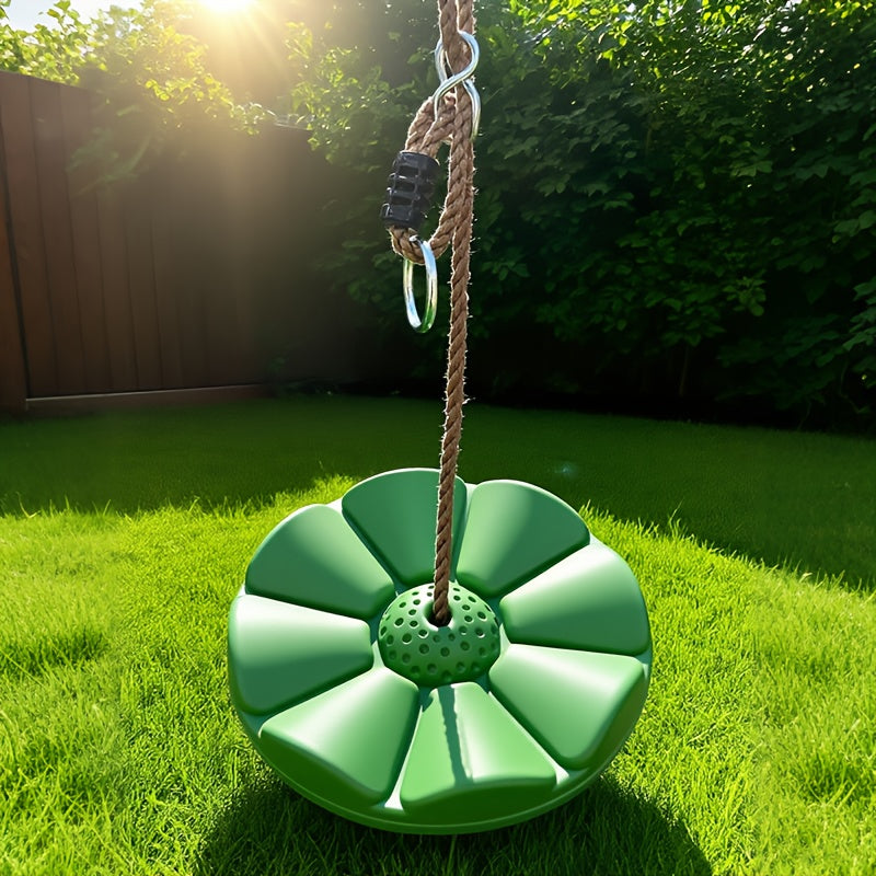 Kids Outdoor Swing Seat Petal Shape Thickened 11.8 Inch Diameter 78.7 Inch Rope Backyard Playground Swing for Boys Girls Ages 3 Plus - Birthday Gift