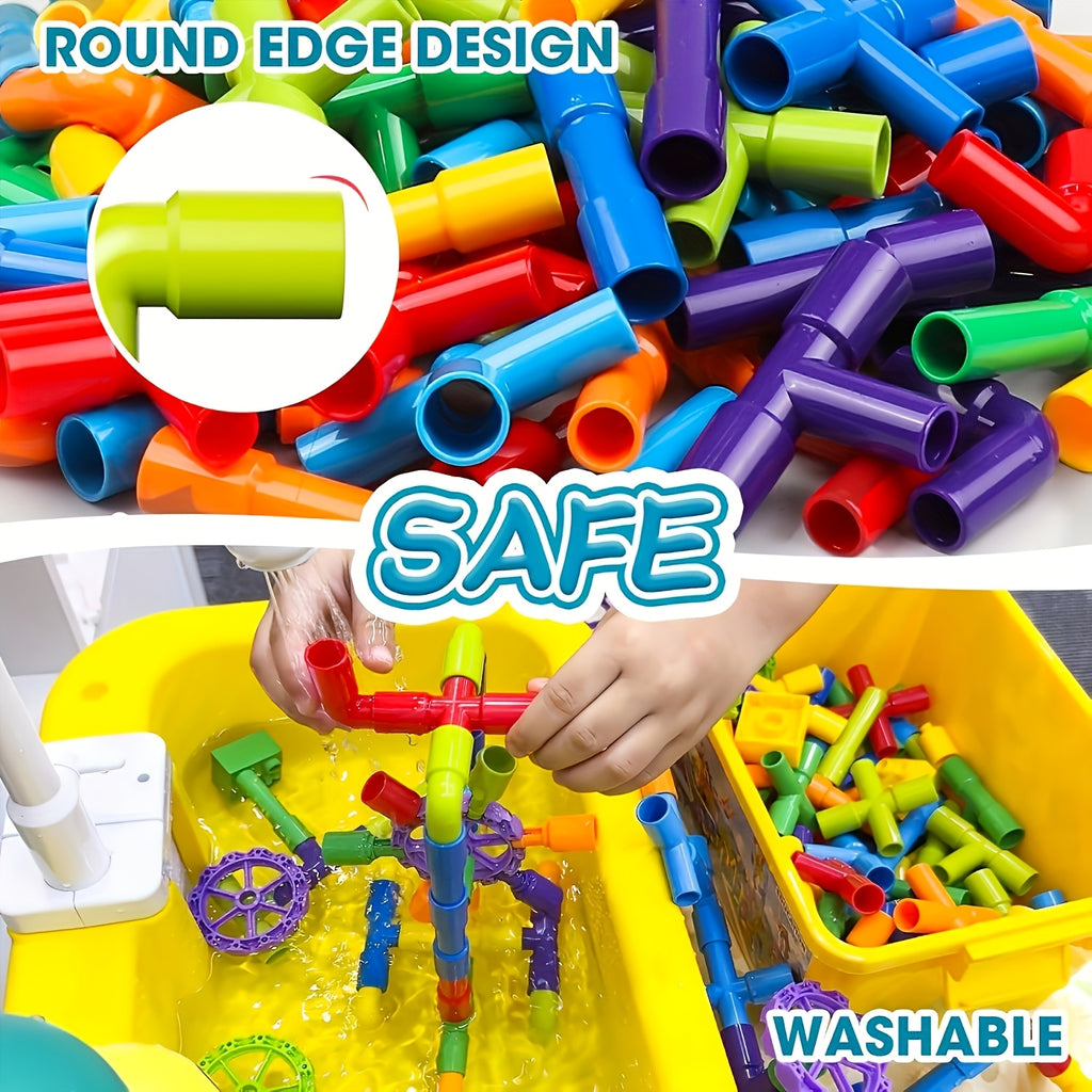 Pipe Building Blocks Set for Kids, Creative Water Pipe Tube Construction Toy with Storage Bucket for Boys Girls Ages 3+, STEM Open-Ended Imaginative Building Toy, Birthday Halloween Christmas Gift